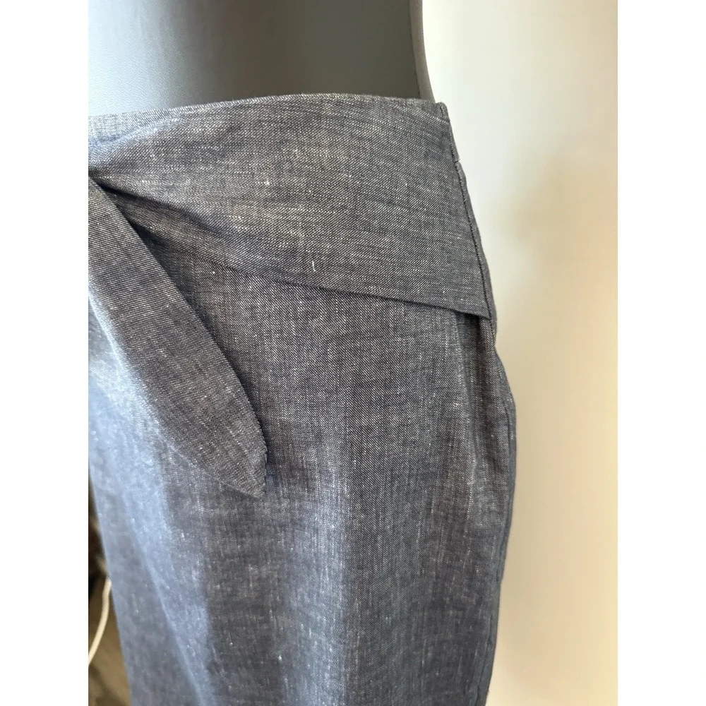 ANN TAYLOR Women's 8P Linen Blend Blue Chambray Belted Skirt Lined Petite NWOT - Picture 6 of 16